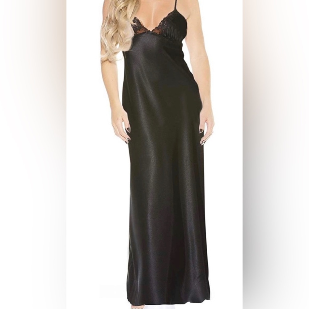 Satin & Lace Midi Slip Dress | Black